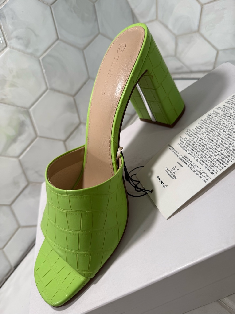 The Drop Woman’s Pattie Lime Green Sandal Sz 9.5 Crocodile Print NEW Block Heel